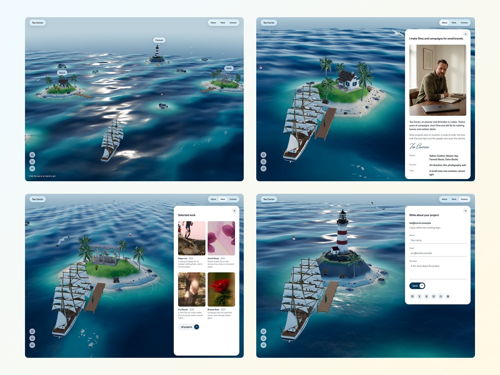 Teo Corran 3D portfolio: a ship sailing between islands